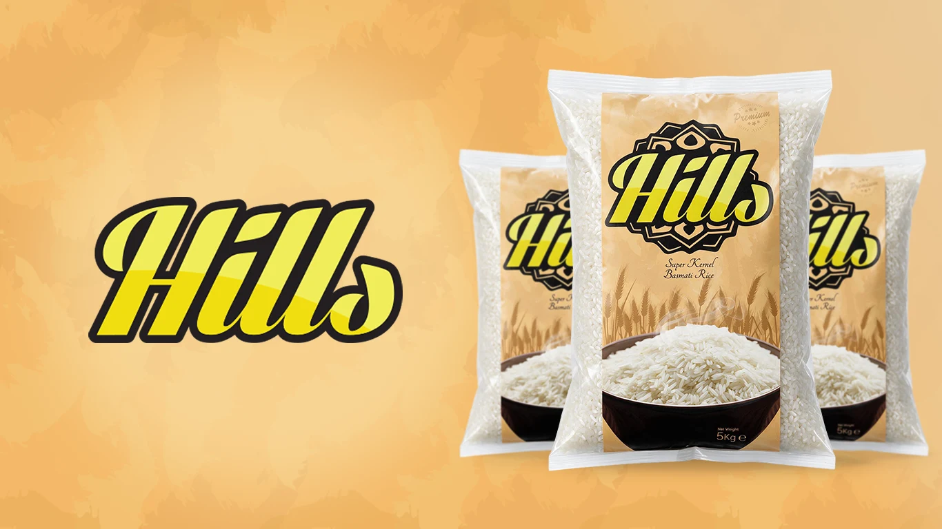 Hills Rice brand applied to the basmati rice packaging