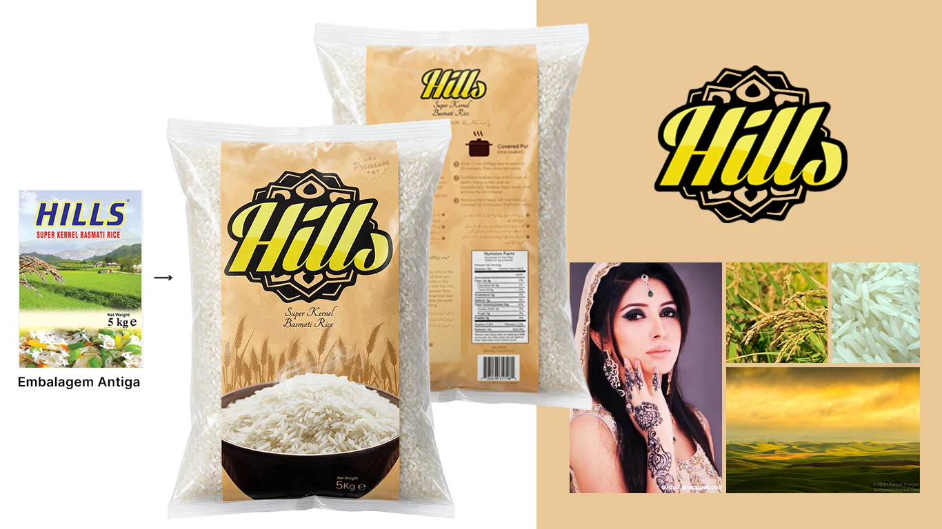 Detail of the Hills Rice packaging layout with the Urdu text